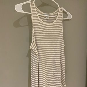 Beige and white striped sleeveless tank top
